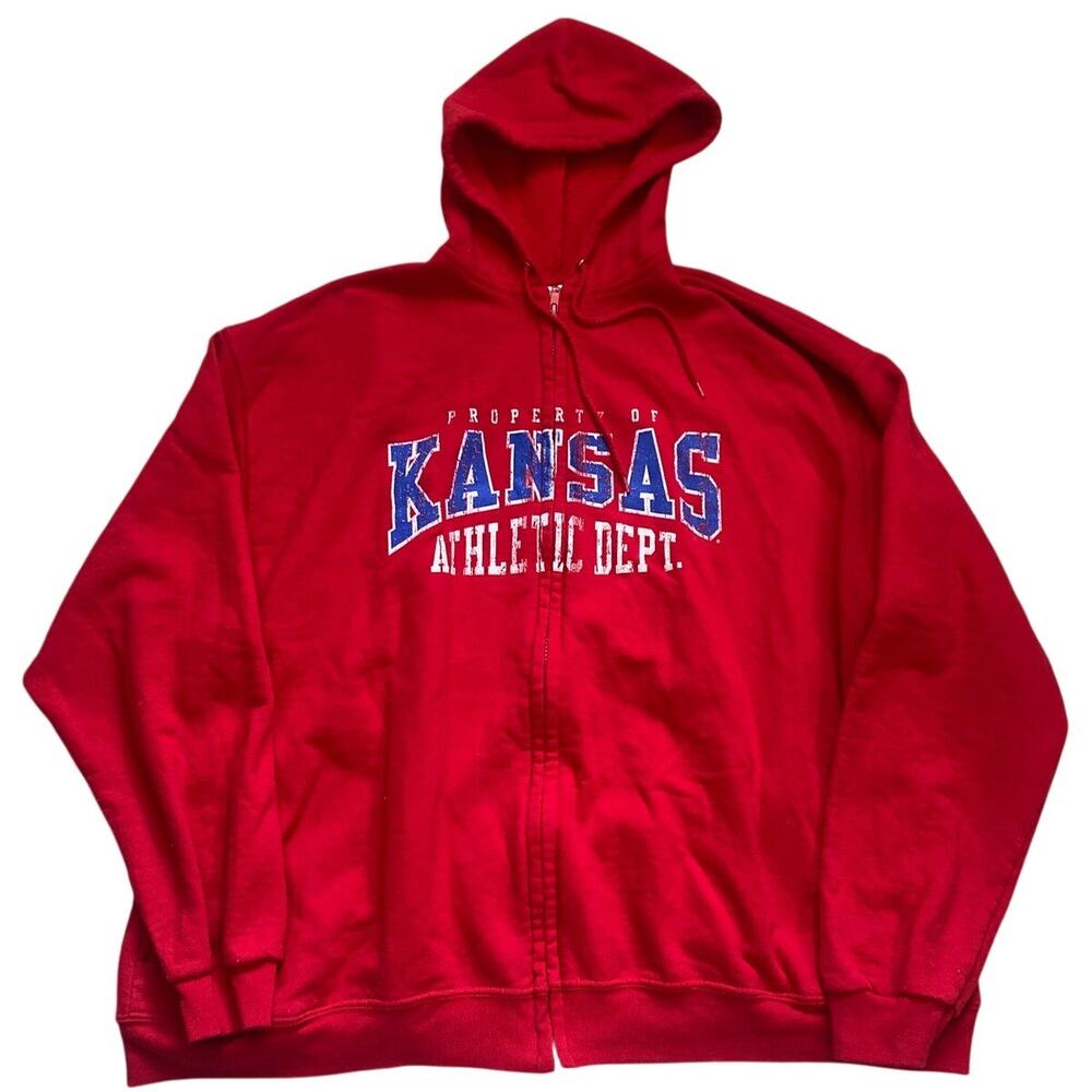 Vtg Fruit of the Loom Just for Her Kansas Athletic Dept Full Zip Hoodie Red 2XL